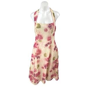 NWT Tess 100% Silk Multicolor Floral Sleeveless Midi A-line Fit & Flare Dress 12
